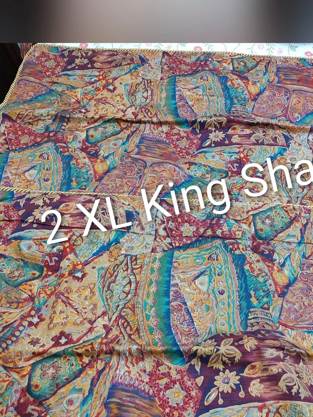 5TH AVE Designs Fabric Hand Made? King Shams Gold Braid Trim Rich Tapestry Color